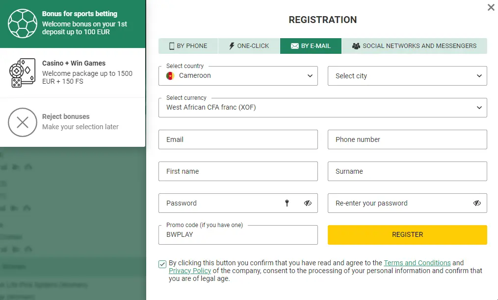 betwinner email registration