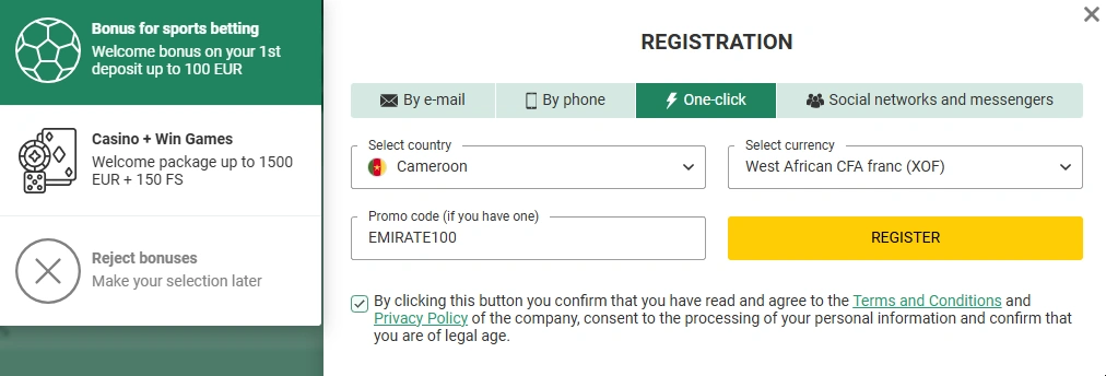 betwinner cameroon registration