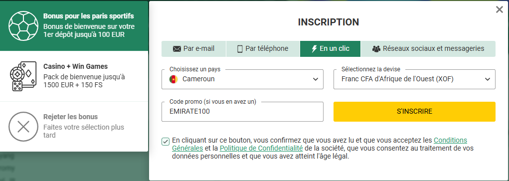 betwinner cameroun inscription